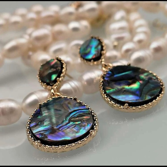 $2/$25 or 3/$35 NWOT Green abalone shell shiny drop stud earrings - Picture 2 of 3